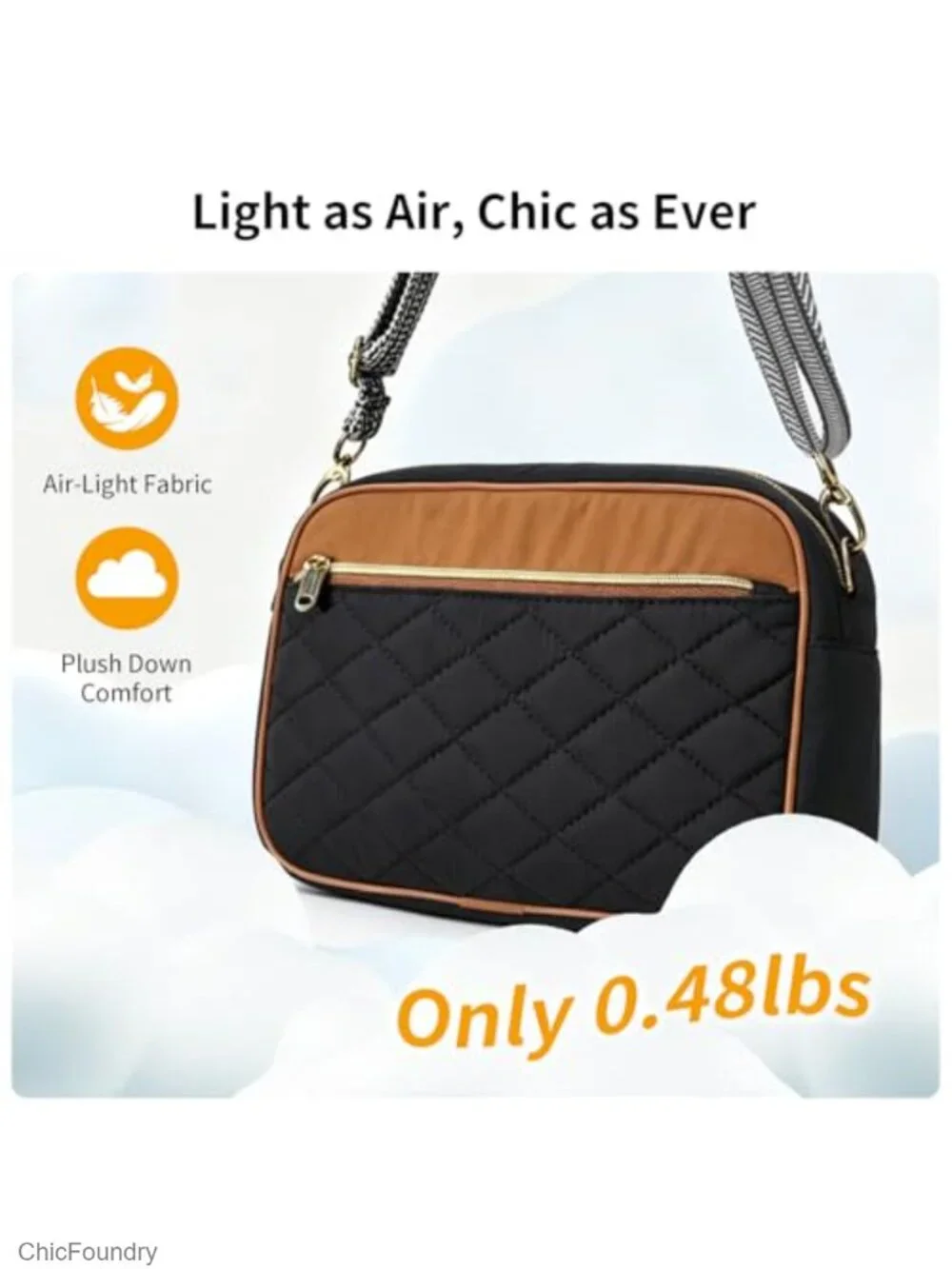 Quilted Crossbody Bag for Women, Puffy Travel Purse with Wide Strap